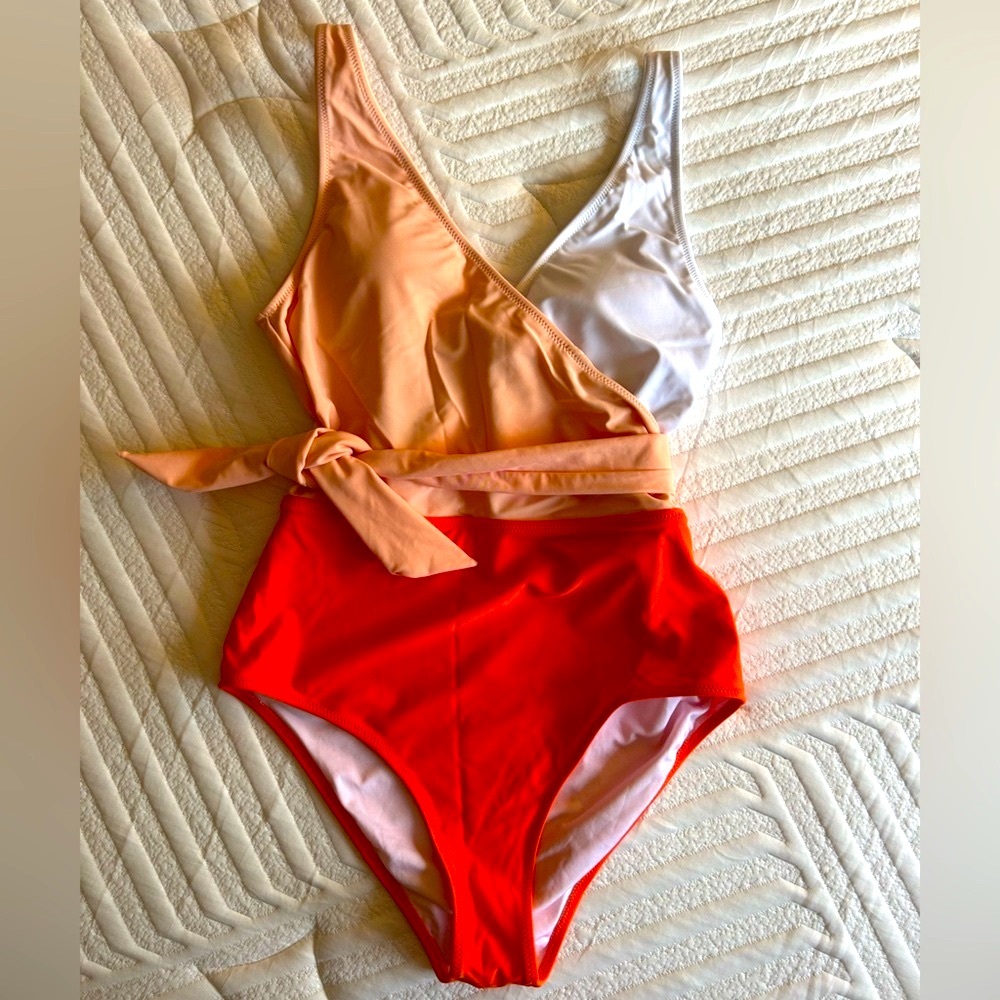 Cupshe Orange and Pink Color Block One Piece Swimsuit